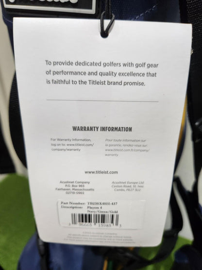 Titleist Players 4 Stand Bag - Limited Edition - Navy/Green/Gold - New With Tags