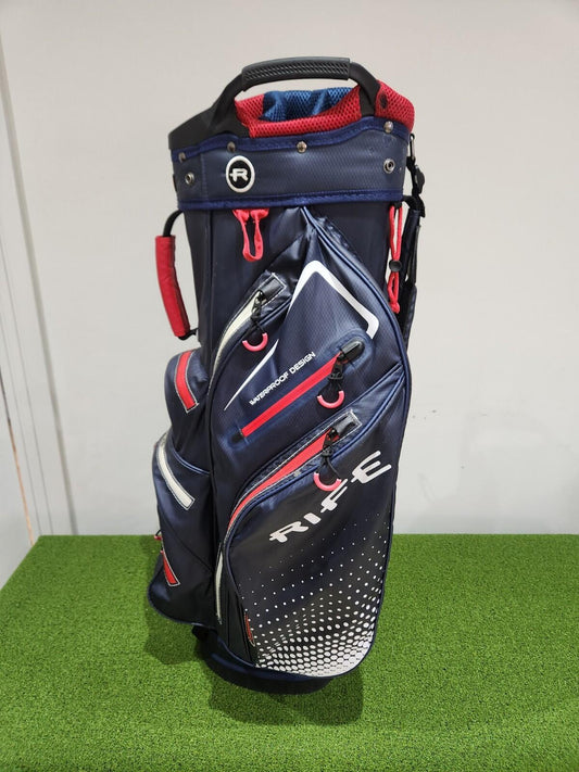 Rife Waterproof Golf Cart Bag - Navy & Red - 14 Way Divider + Putter Well