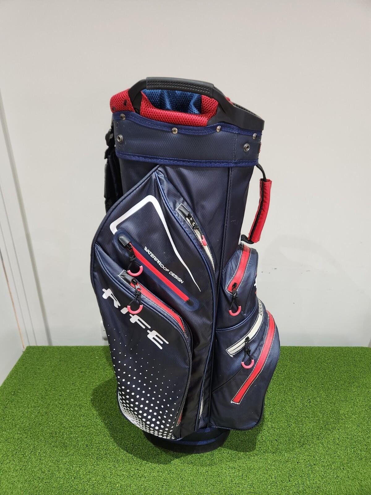 Rife Waterproof Golf Cart Bag - Navy & Red - 14 Way Divider + Putter Well