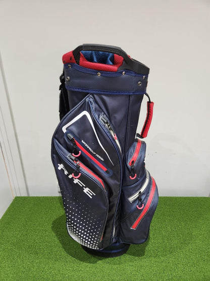 Rife Waterproof Golf Cart Bag - Navy & Red - 14 Way Divider + Putter Well