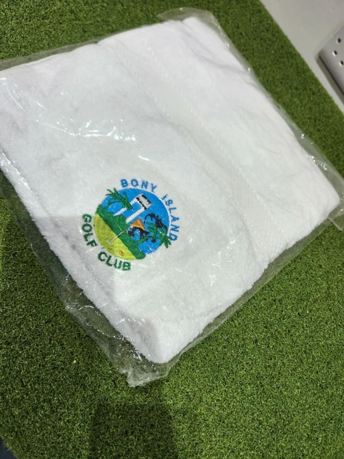 Bony Island Golf Club Large Golf Towel - White - Embroidered Logos