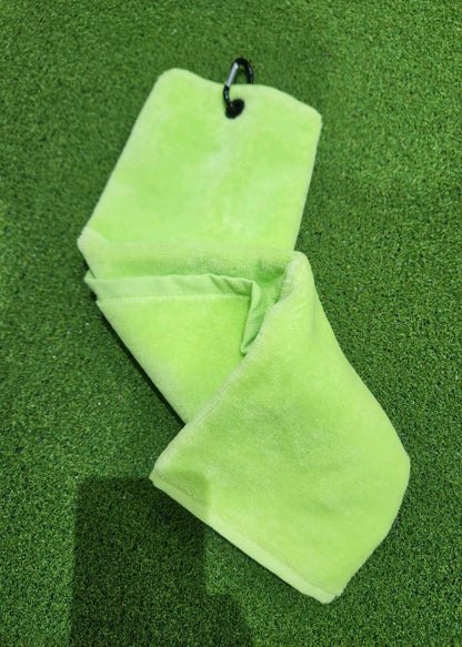 Tri-fold Golf Towel - Lime Green - Includes Carabiner Clip