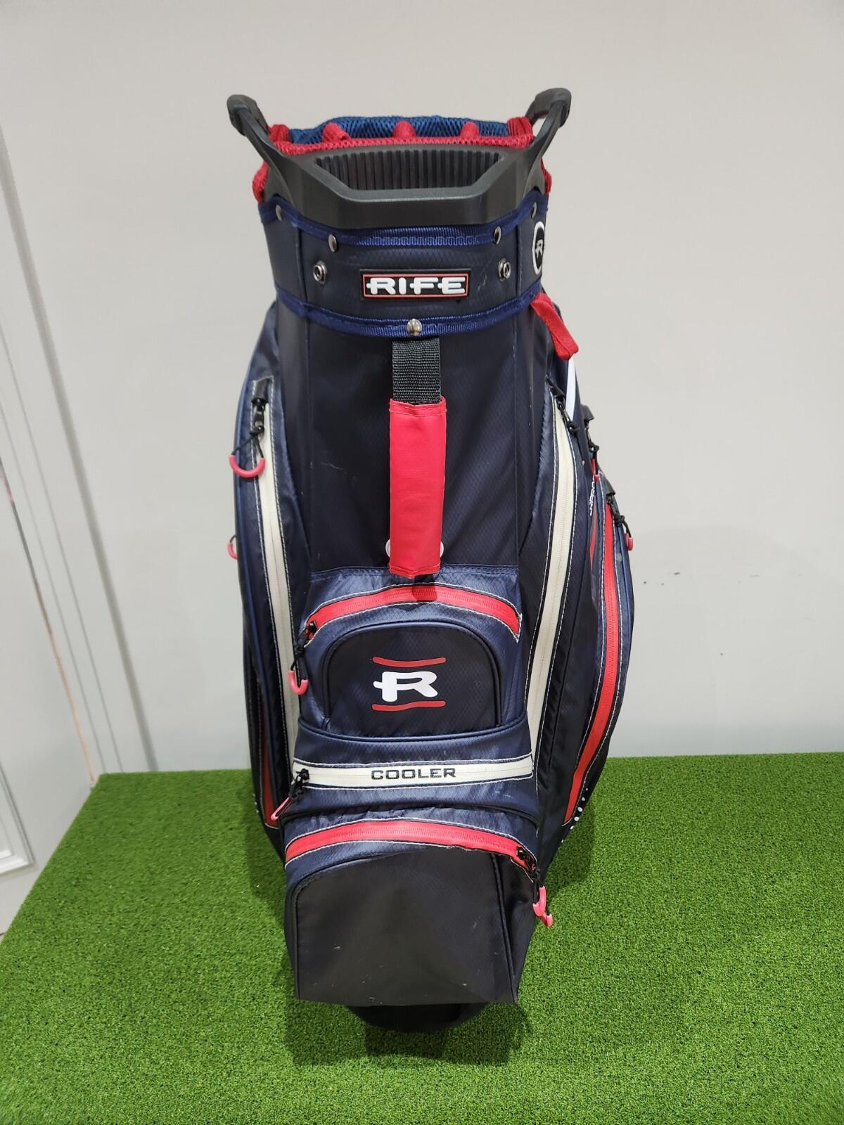 Rife Waterproof Golf Cart Bag - Navy & Red - 14 Way Divider + Putter Well
