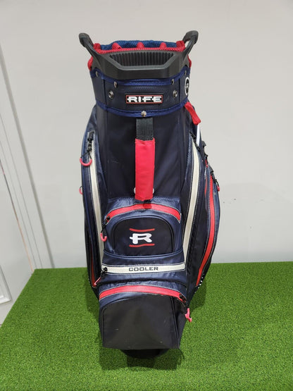 Rife Waterproof Golf Cart Bag - Navy & Red - 14 Way Divider + Putter Well
