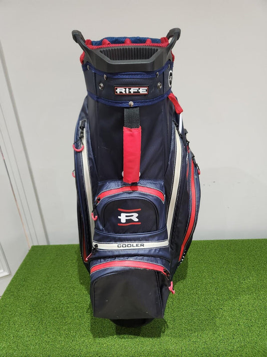 Rife Waterproof Golf Cart Bag - Navy & Red - 14 Way Divider + Putter Well