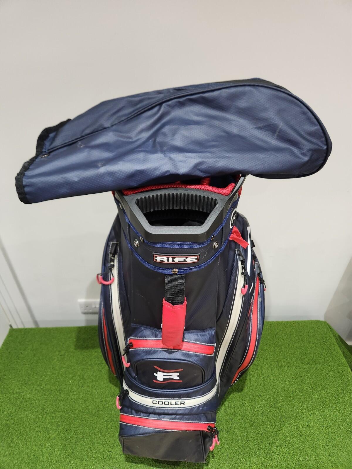Rife Waterproof Golf Cart Bag - Navy & Red - 14 Way Divider + Putter Well